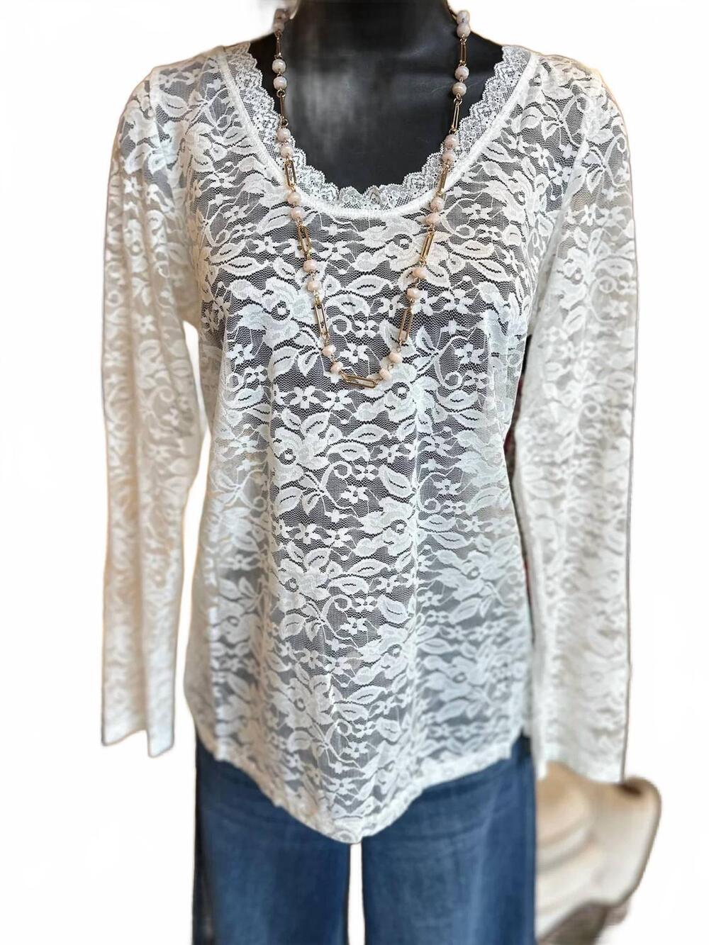 NEW A RARE BIRD women's lace vintage layer shirt in off-white